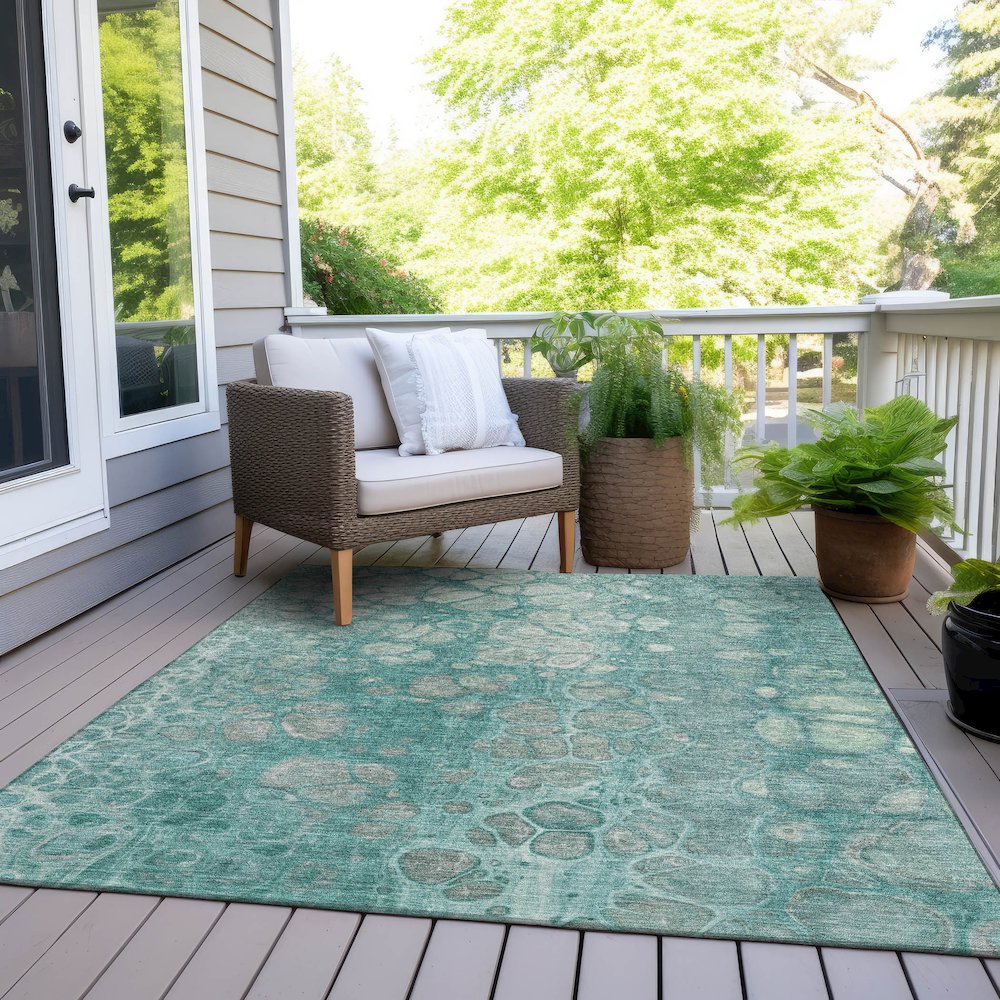 Machine Washable Indoor/Outdoor Chantille Aqua 3' x 5' Rug. Picture 8
