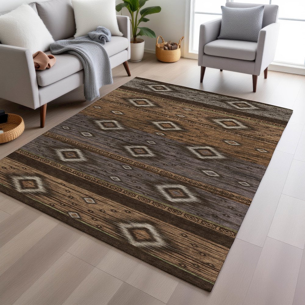 Machine Washable Indoor/Outdoor Chantille Chocolate 3' x 5' Rug. Picture 5