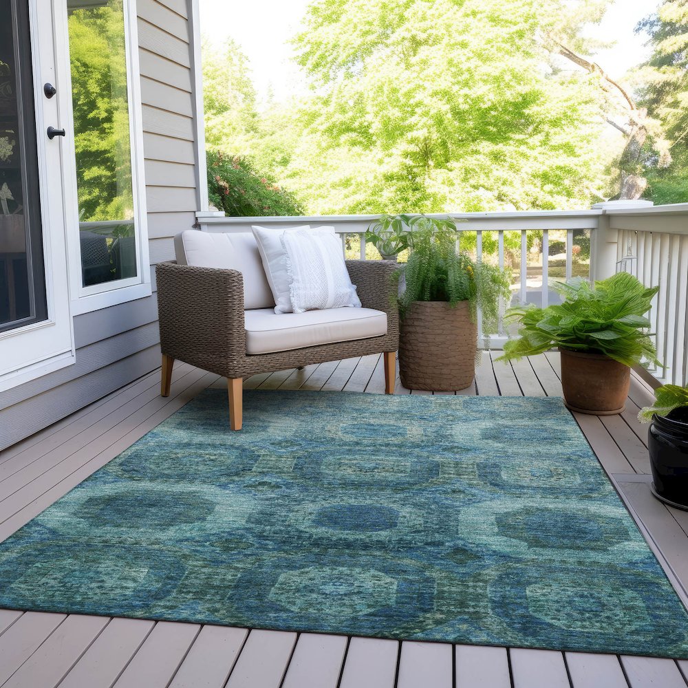 Machine Washable Indoor/Outdoor Chantille Blue 3' x 5' Rug. Picture 8