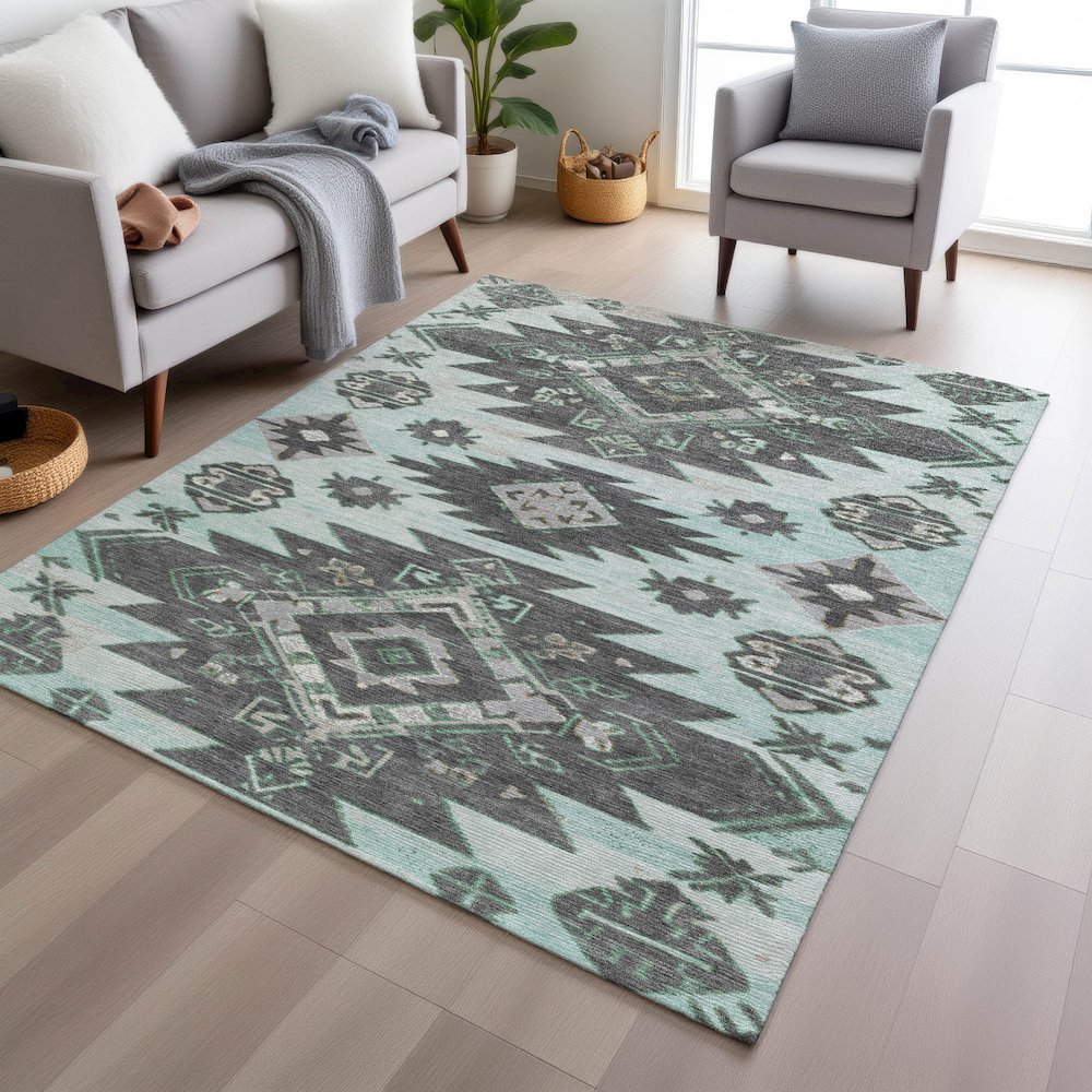 Machine Washable Indoor/Outdoor Chantille Mint 3' x 5' Rug. Picture 5