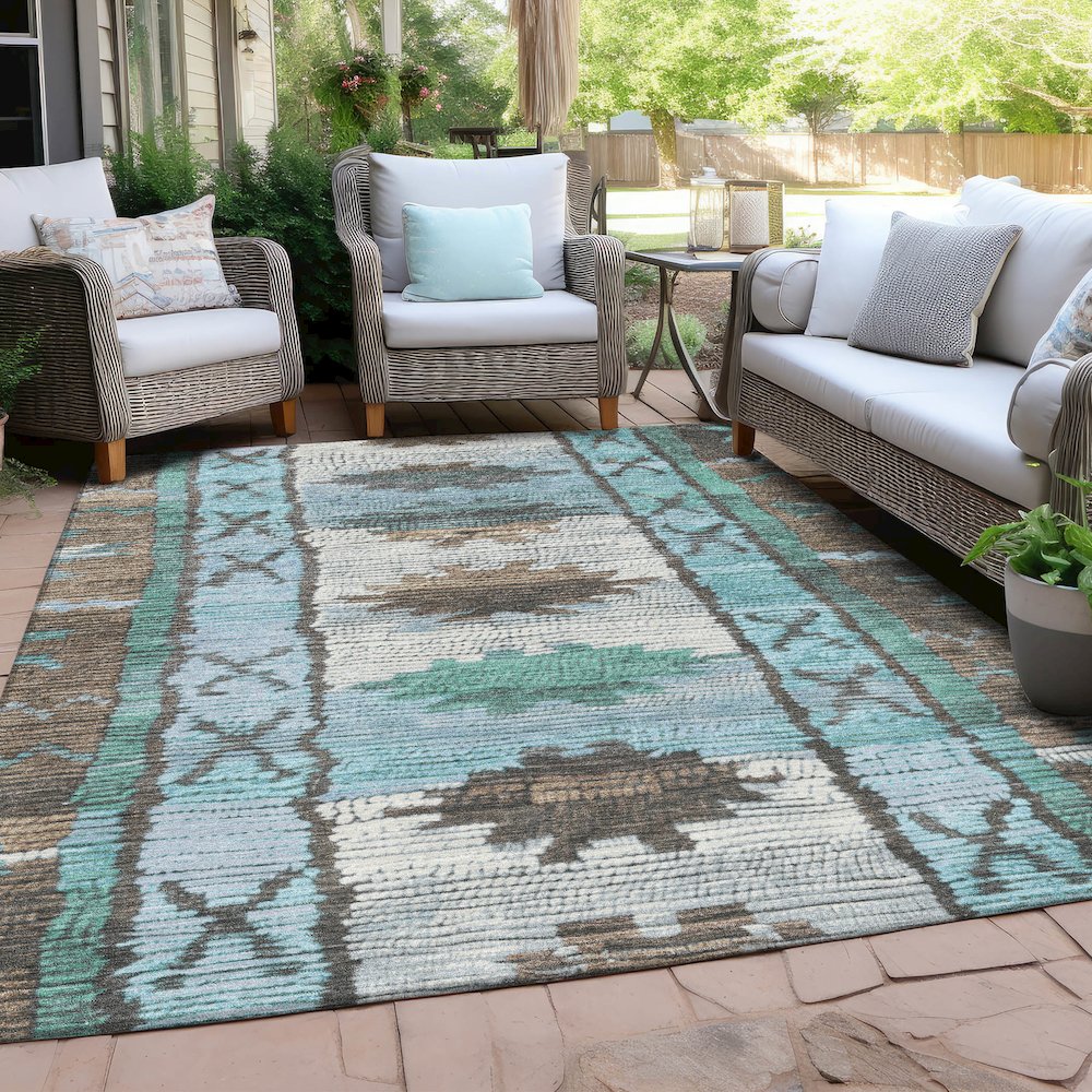 Machine Washable Indoor/Outdoor Chantille Brown 3' x 5' Rug. Picture 7
