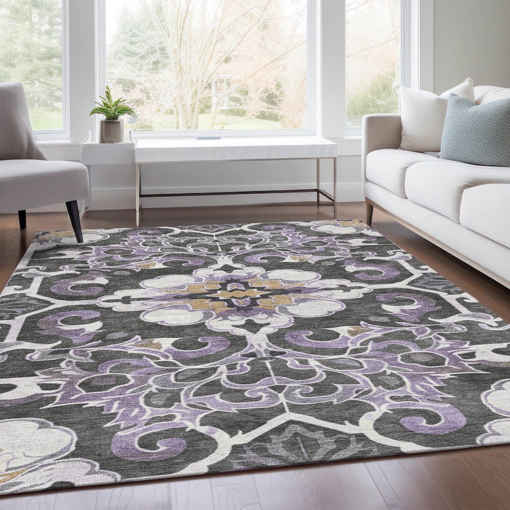 Machine Washable Indoor/Outdoor Chantille Purple 3' x 5' Rug. Picture 6