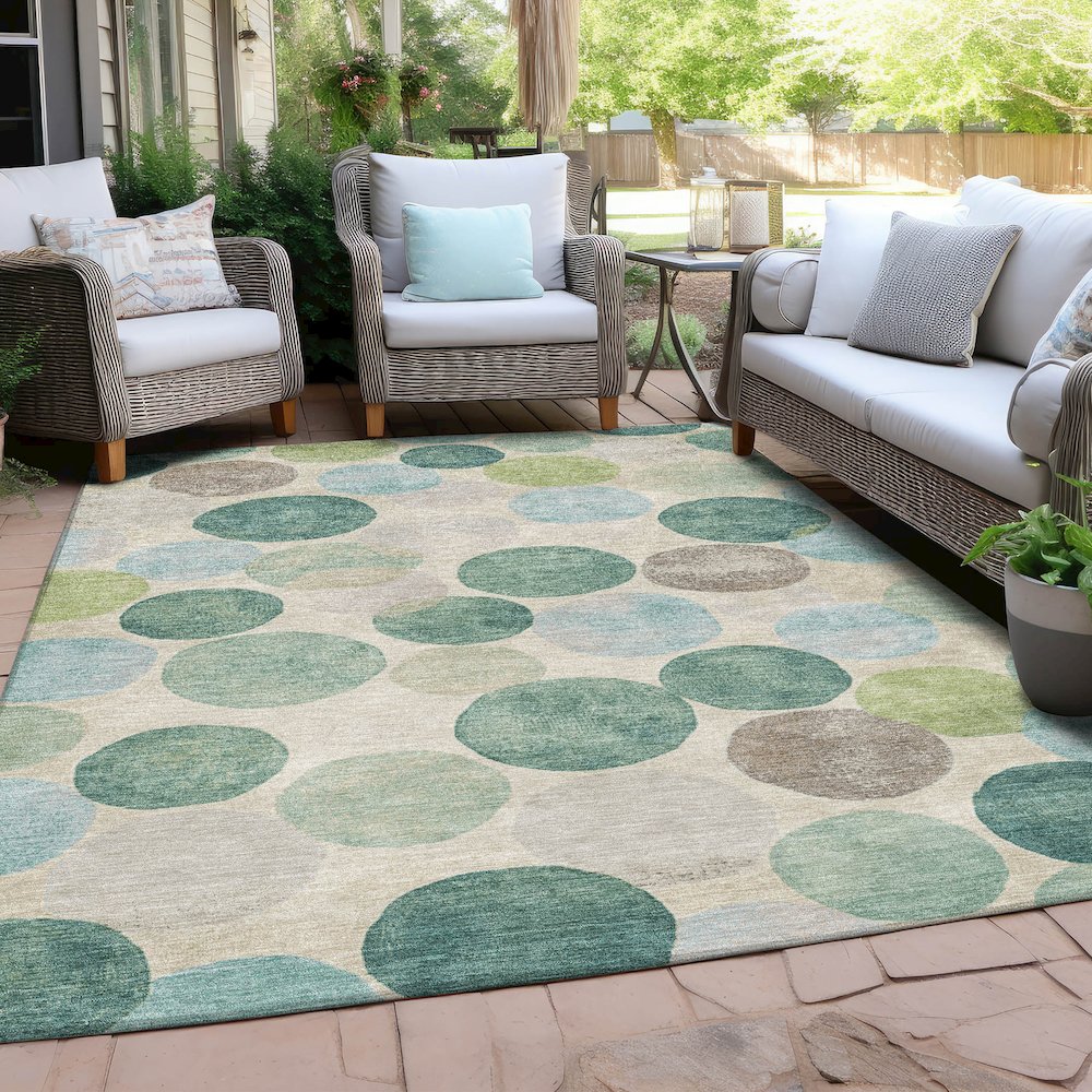Machine Washable Indoor/Outdoor Chantille Teal 3' x 5' Rug. Picture 7