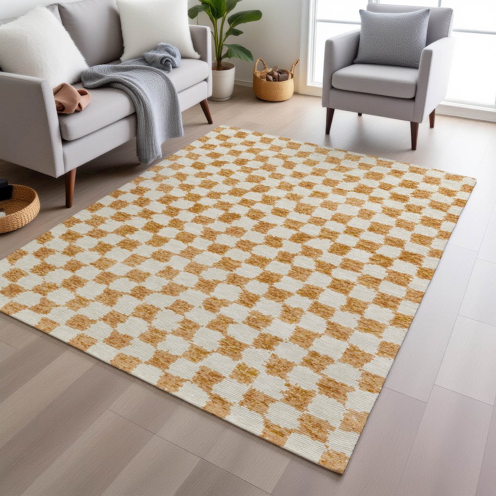 Machine Washable Indoor/Outdoor Chantille Orange 3' x 5' Rug. Picture 5