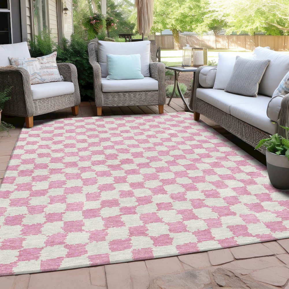 Machine Washable Indoor/Outdoor Chantille Pink 3' x 5' Rug. Picture 7