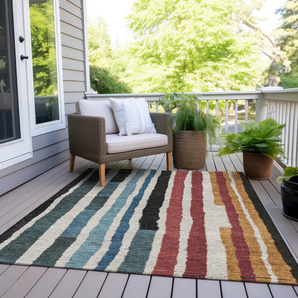 Machine Washable Indoor/Outdoor Chantille Black 3' x 5' Rug. Picture 8