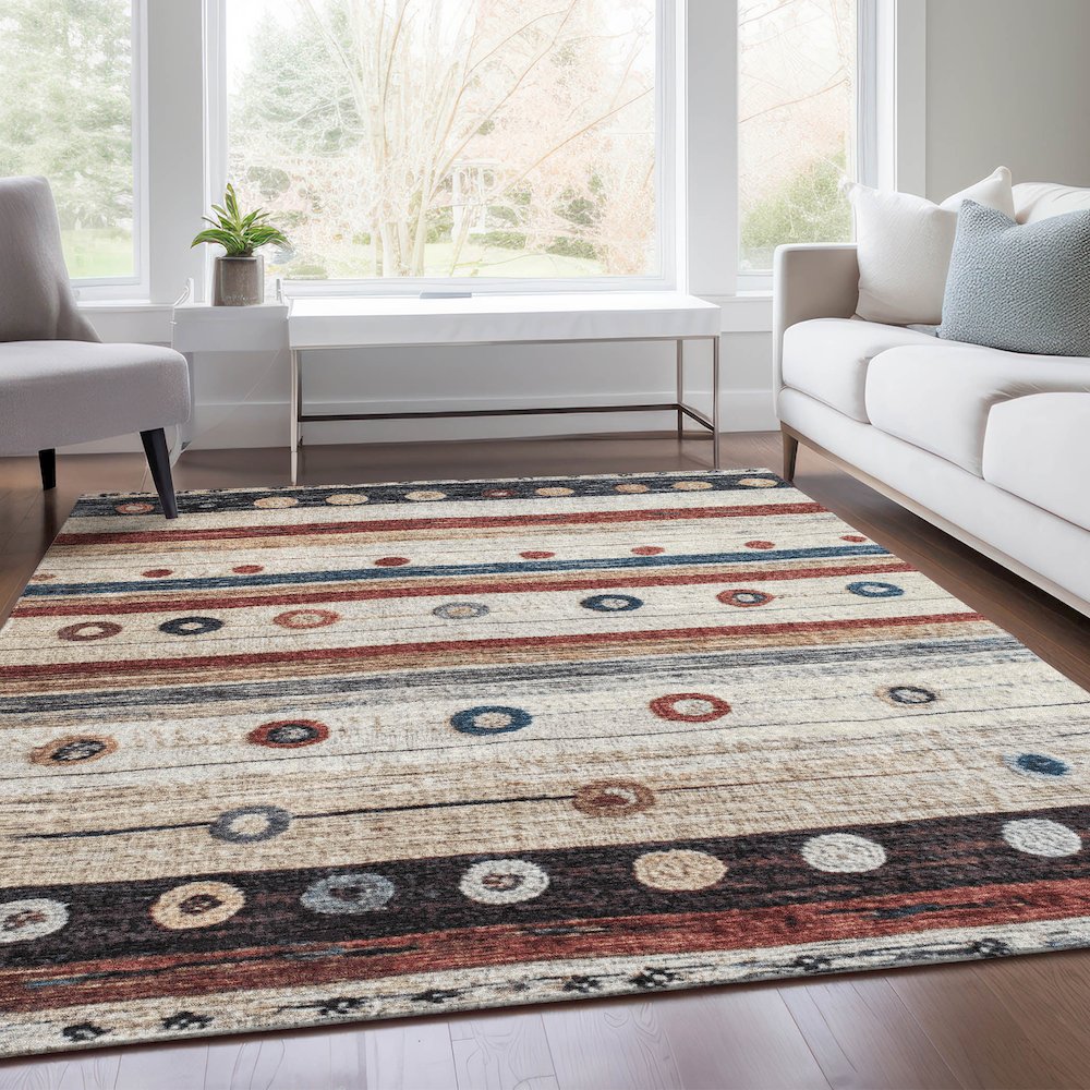 Machine Washable Indoor/Outdoor Chantille Beige 3' x 5' Rug. Picture 6