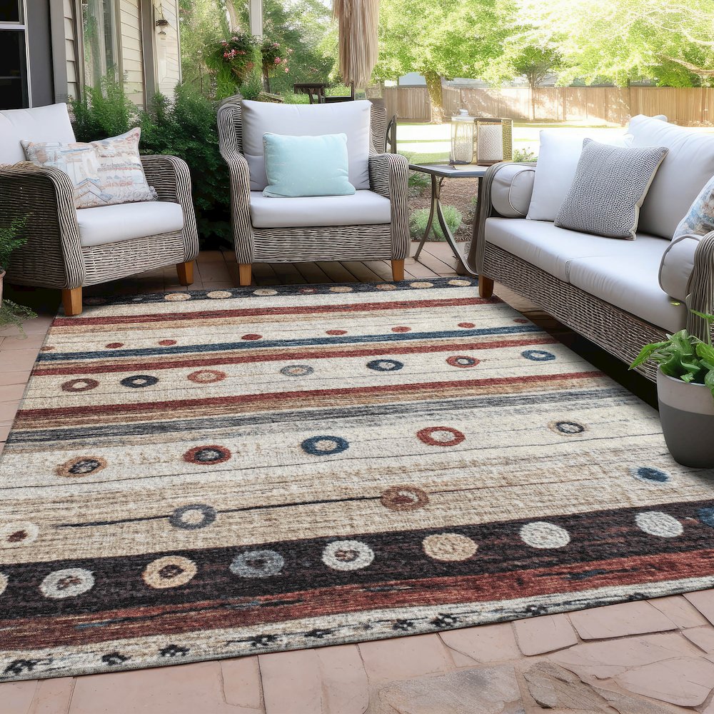 Machine Washable Indoor/Outdoor Chantille Beige 3' x 5' Rug. Picture 7