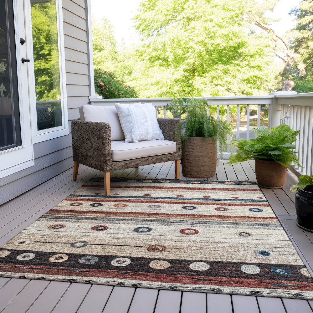 Machine Washable Indoor/Outdoor Chantille Beige 3' x 5' Rug. Picture 8