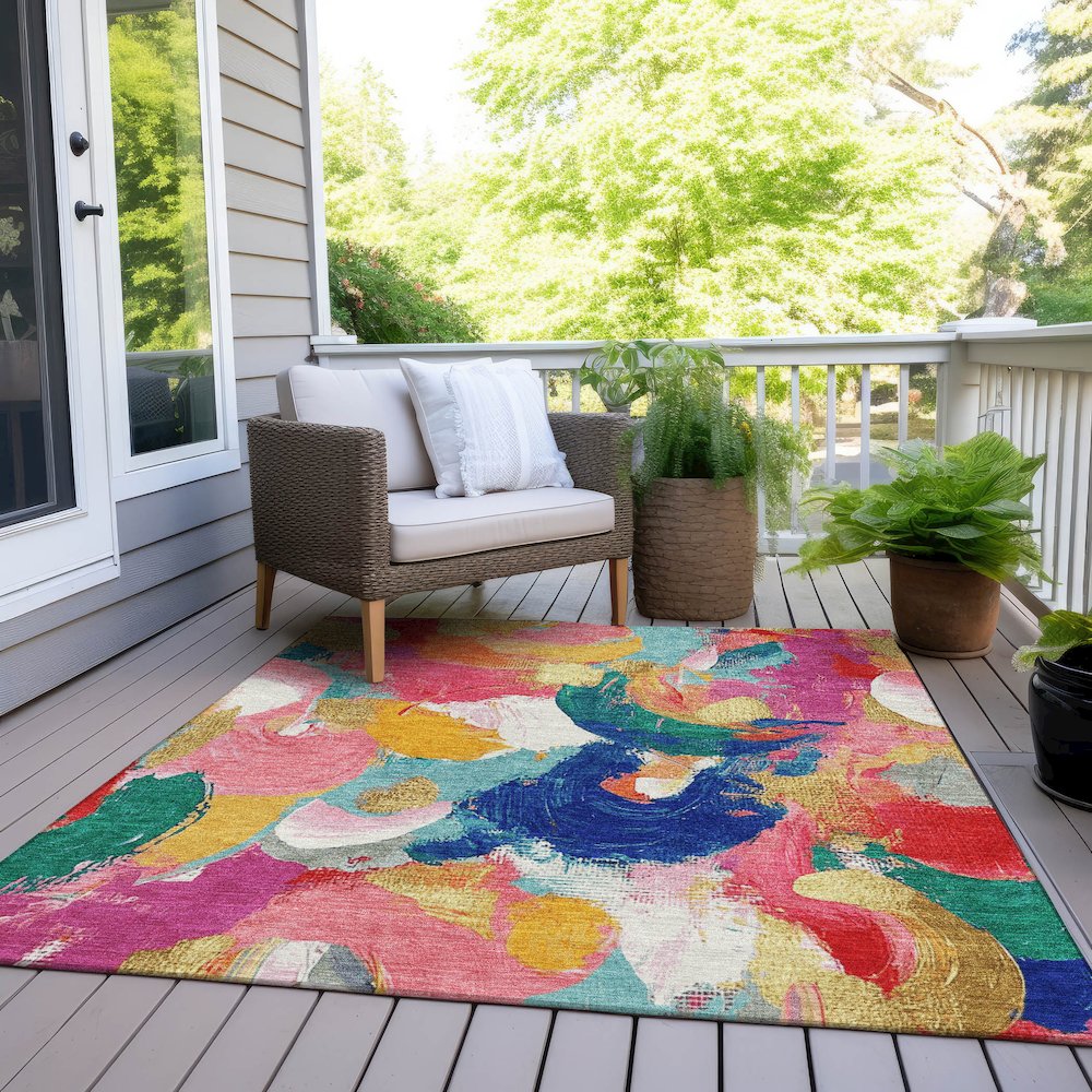 Machine Washable Indoor/Outdoor Chantille Blush 3' x 5' Rug. Picture 8
