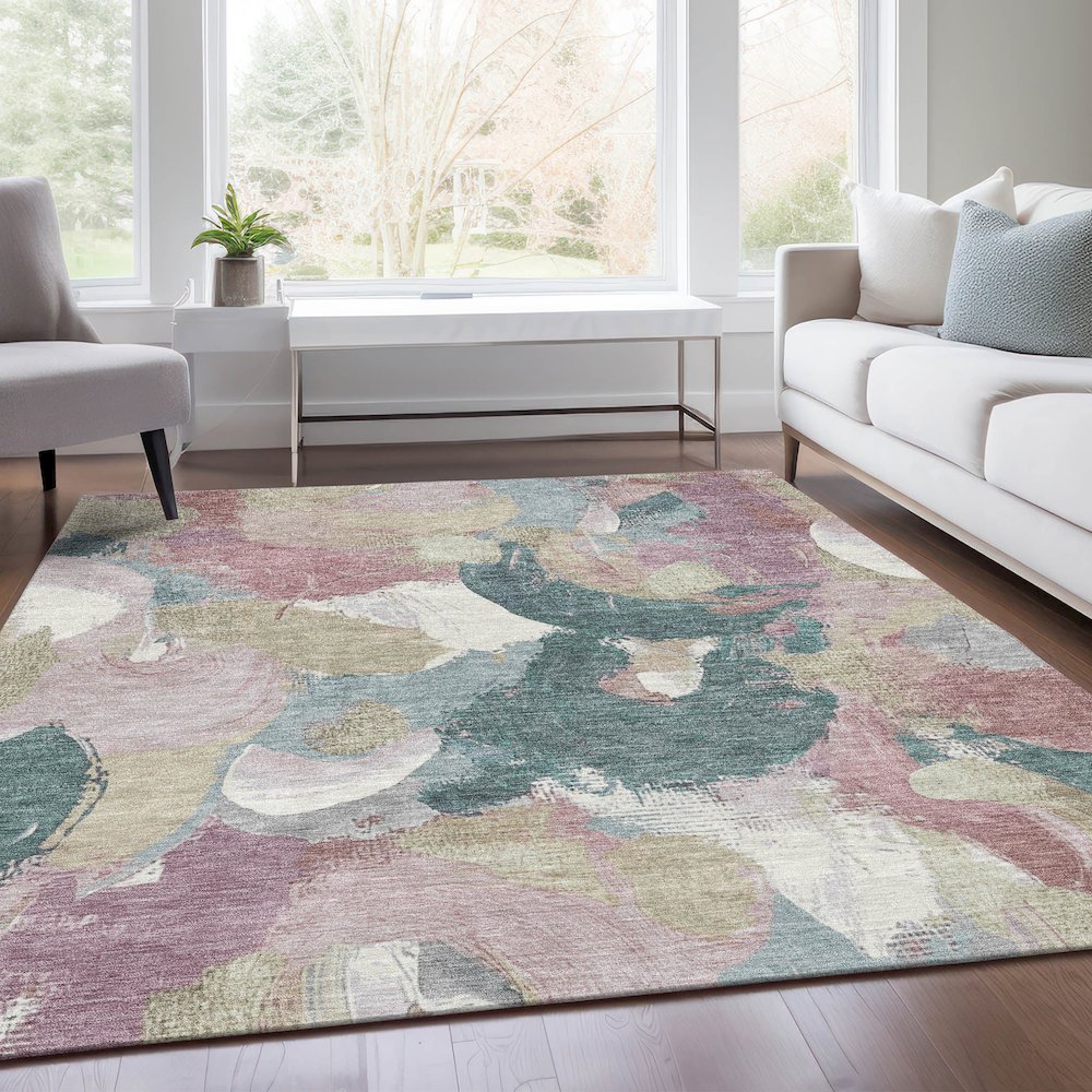 Machine Washable Indoor/Outdoor Chantille Mauve 3' x 5' Rug. Picture 6