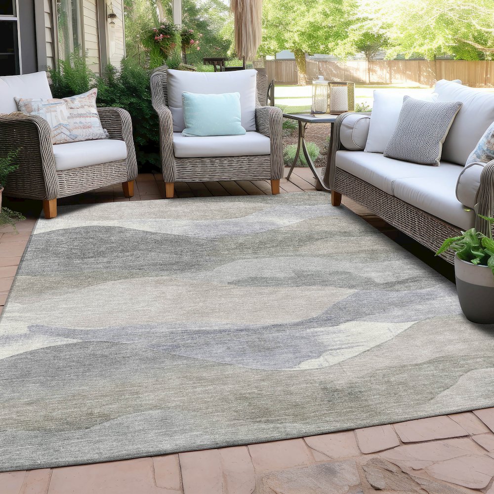 Machine Washable Indoor/Outdoor Chantille Beige 3' x 5' Rug. Picture 7