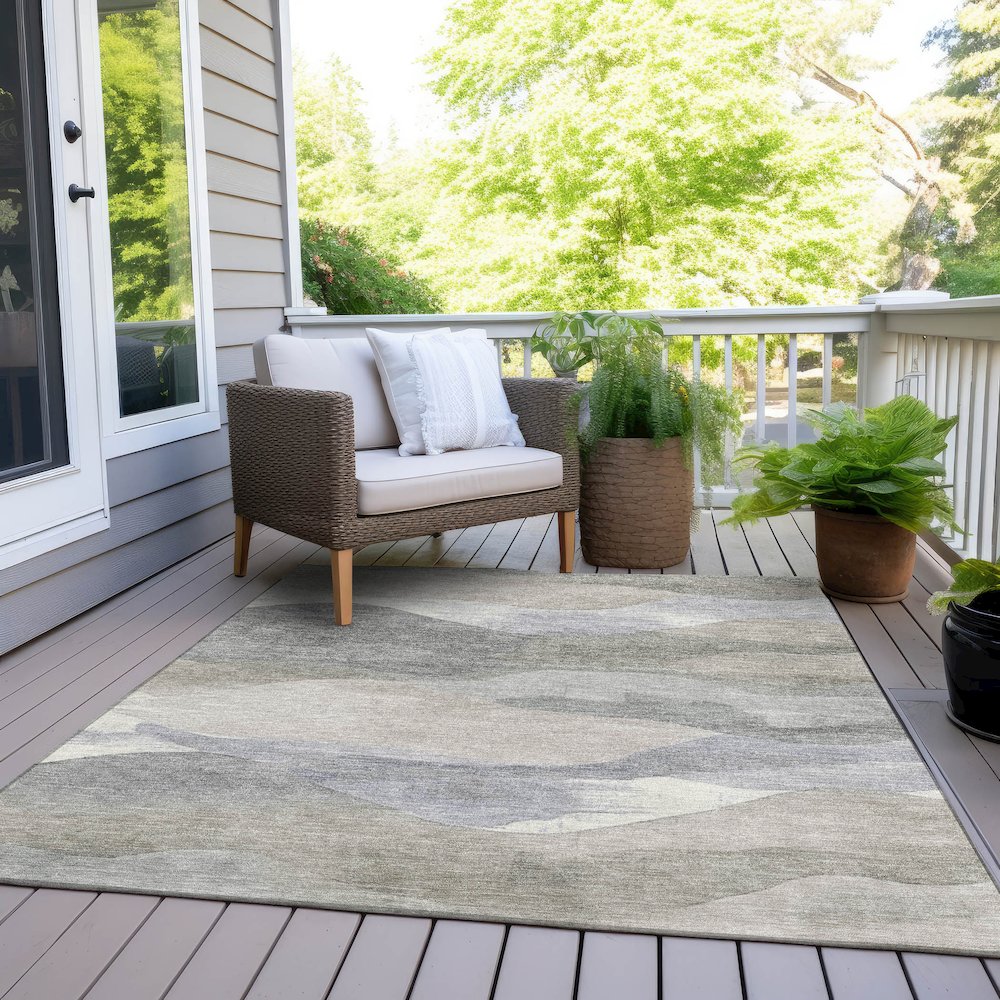 Machine Washable Indoor/Outdoor Chantille Beige 3' x 5' Rug. Picture 8