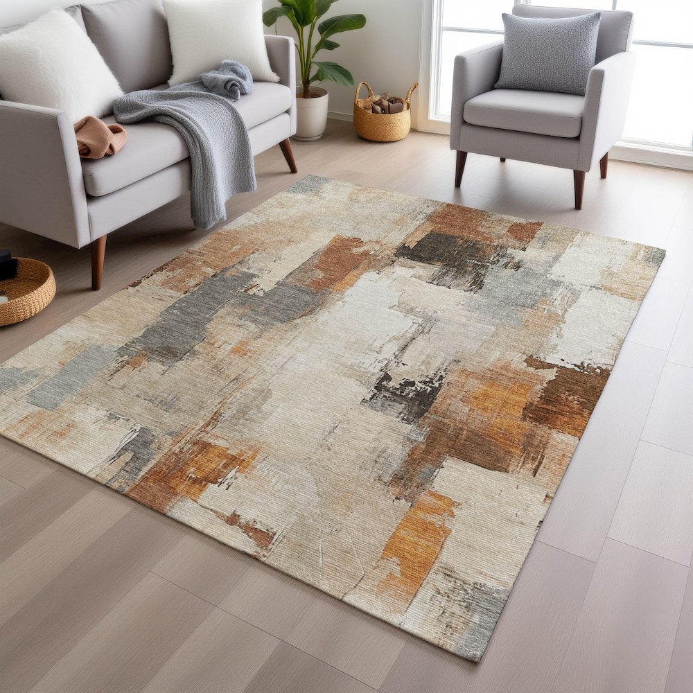 Machine Washable Indoor/Outdoor Chantille Ivory 3' x 5' Rug. Picture 5