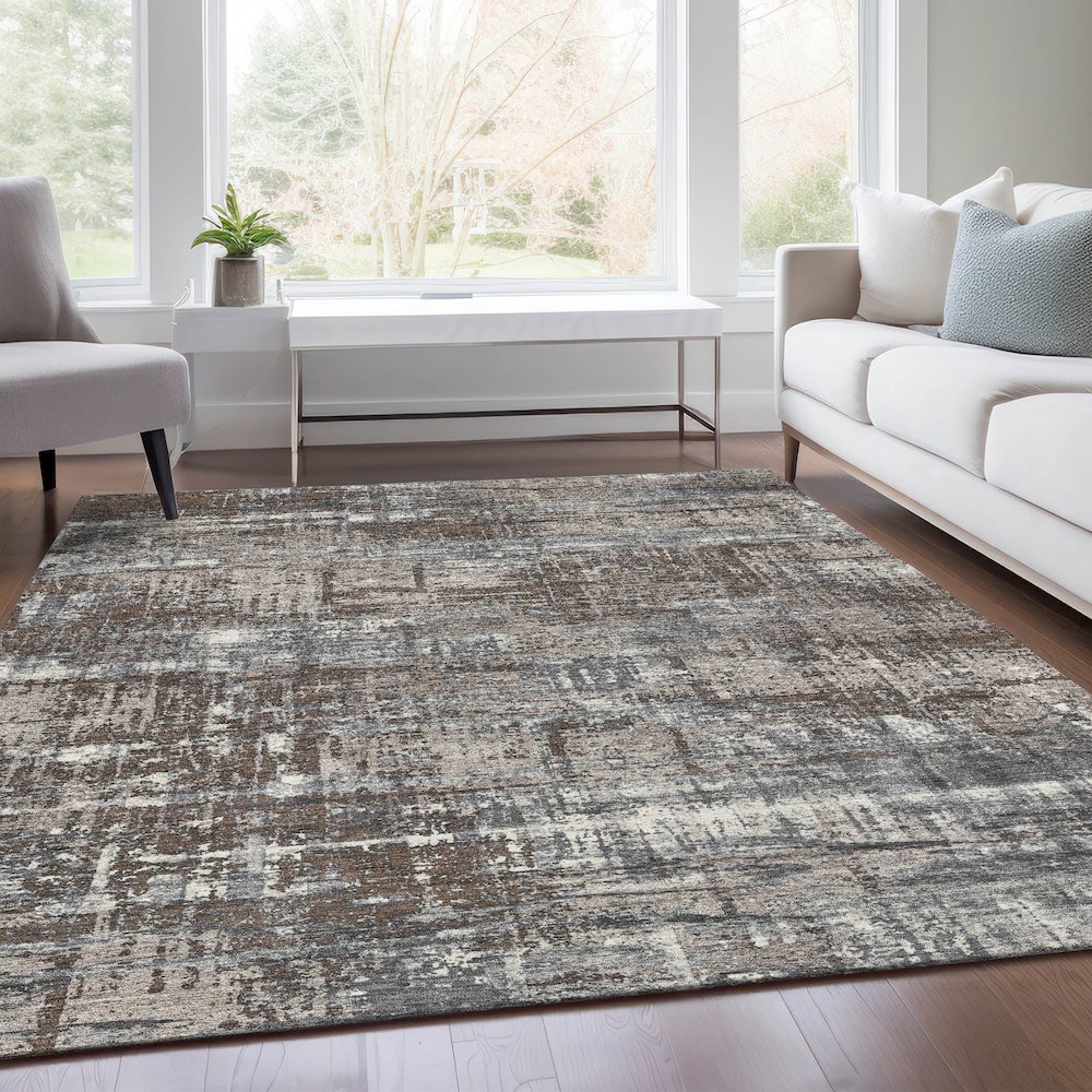 Machine Washable Indoor/Outdoor Chantille Brown 3' x 5' Rug. Picture 6