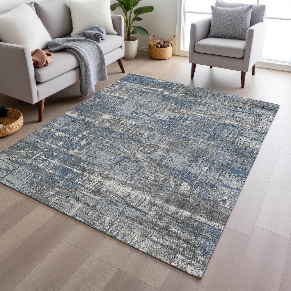 Machine Washable Indoor/Outdoor Chantille Denim 3' x 5' Rug. Picture 5