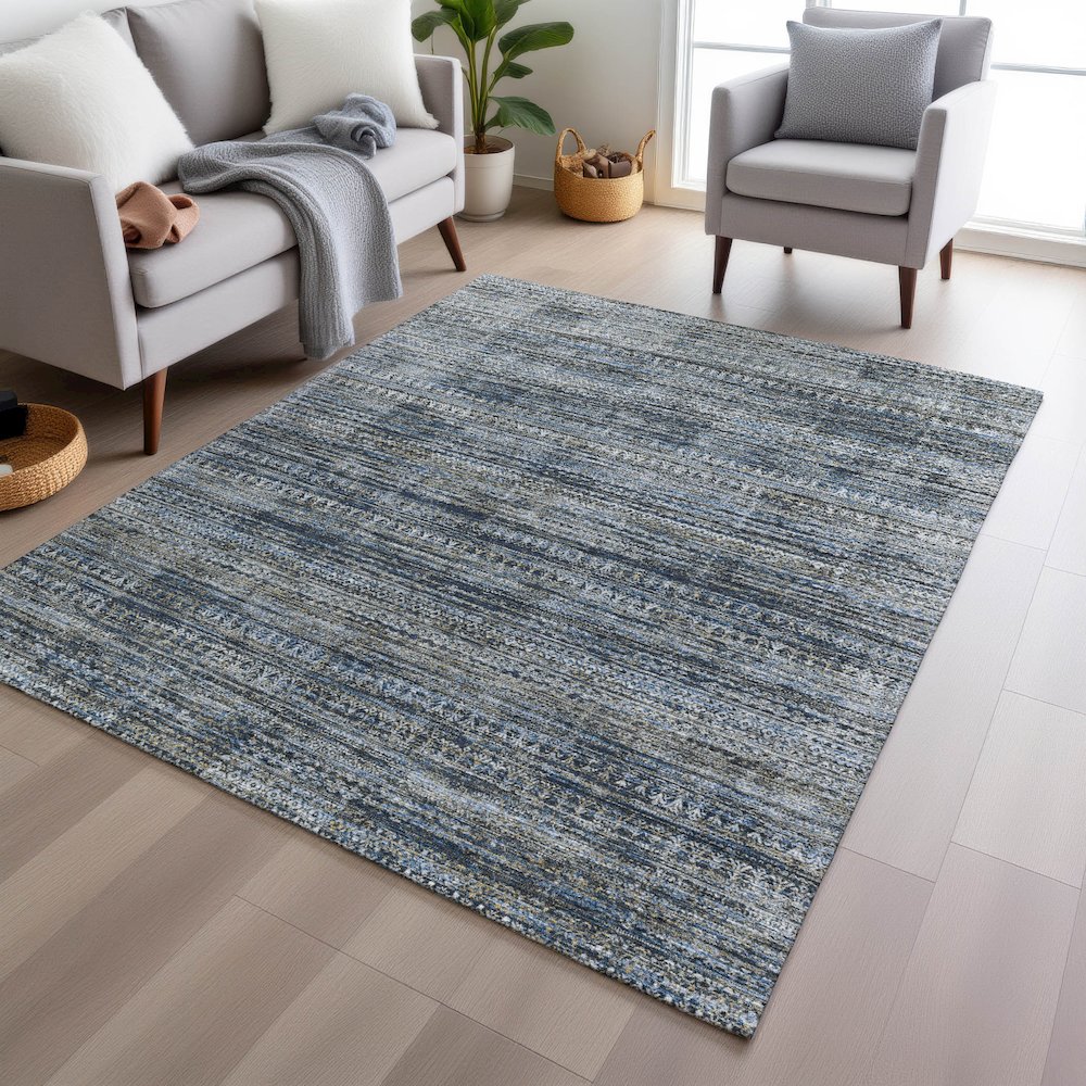 Machine Washable Indoor/Outdoor Chantille Denim 3' x 5' Rug. Picture 5