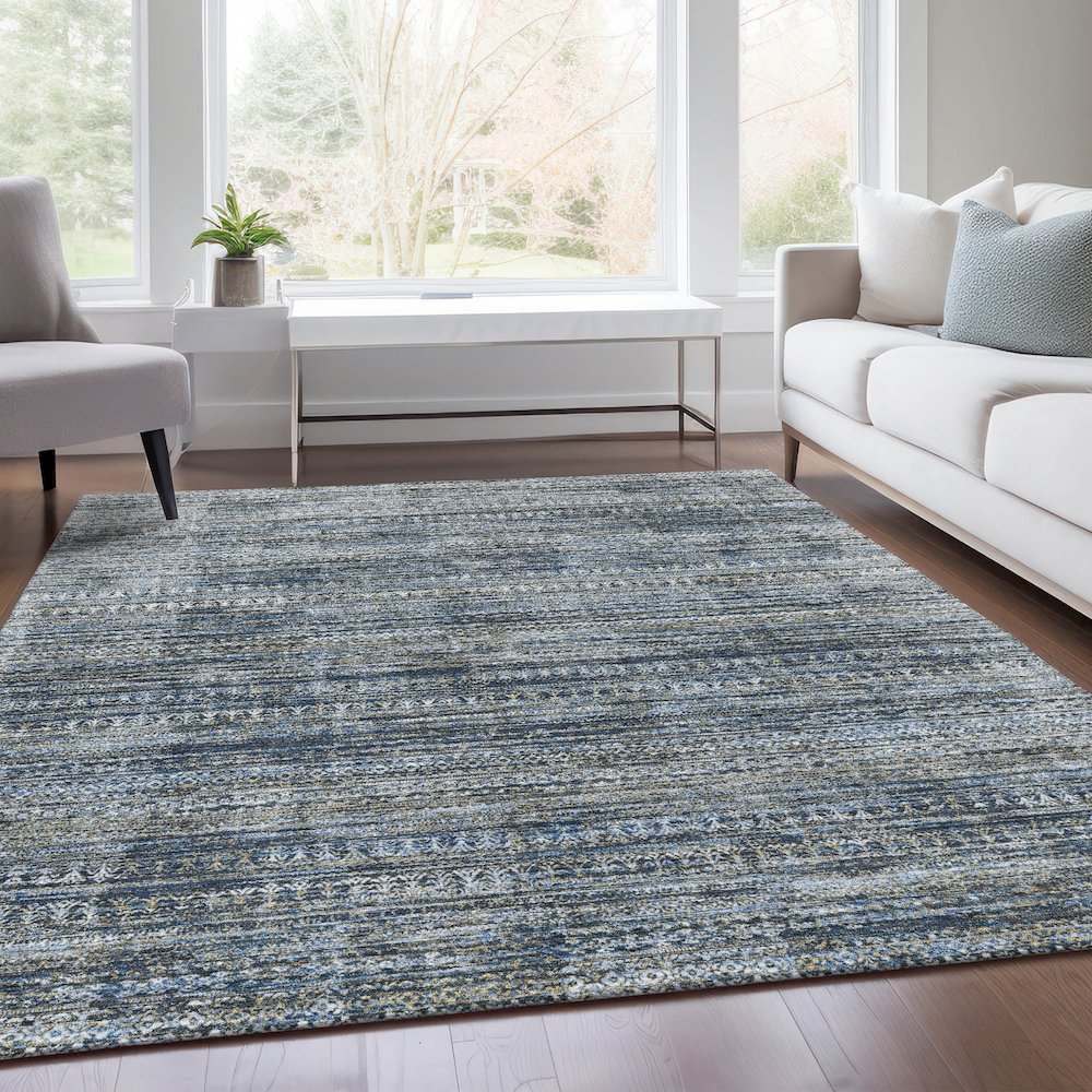 Machine Washable Indoor/Outdoor Chantille Denim 3' x 5' Rug. Picture 6