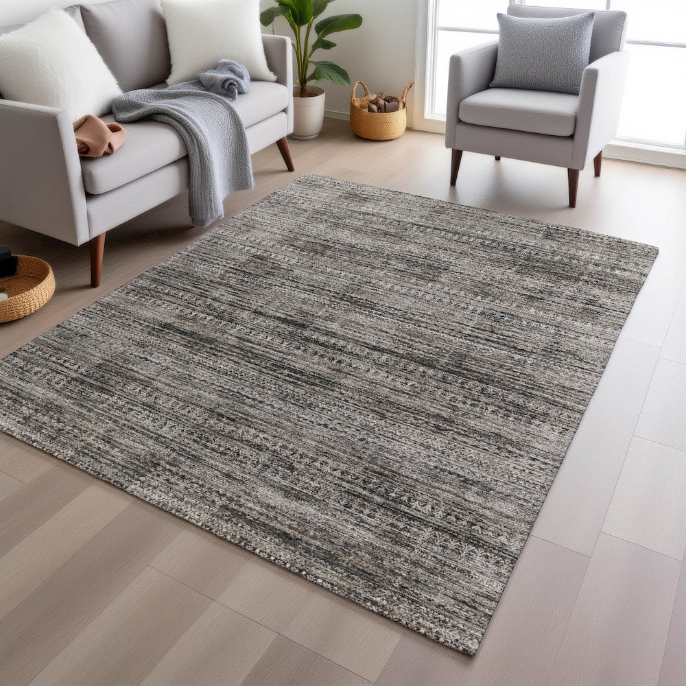 Machine Washable Indoor/Outdoor Chantille Taupe 3' x 5' Rug. Picture 5
