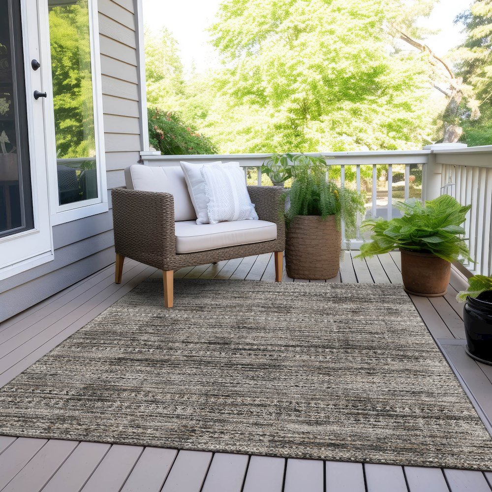 Machine Washable Indoor/Outdoor Chantille Taupe 3' x 5' Rug. Picture 8