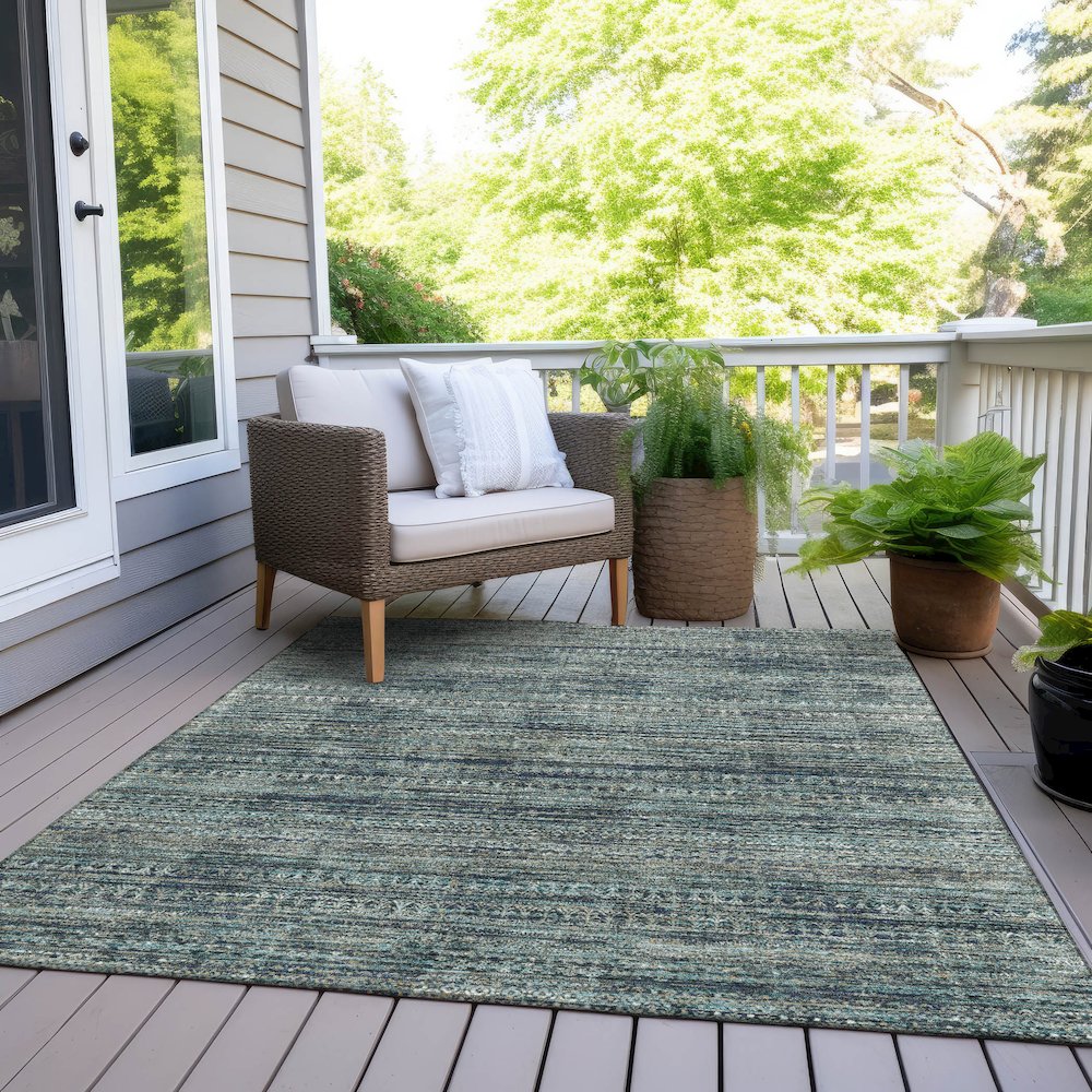 Machine Washable Indoor/Outdoor Chantille Teal 3' x 5' Rug. Picture 8