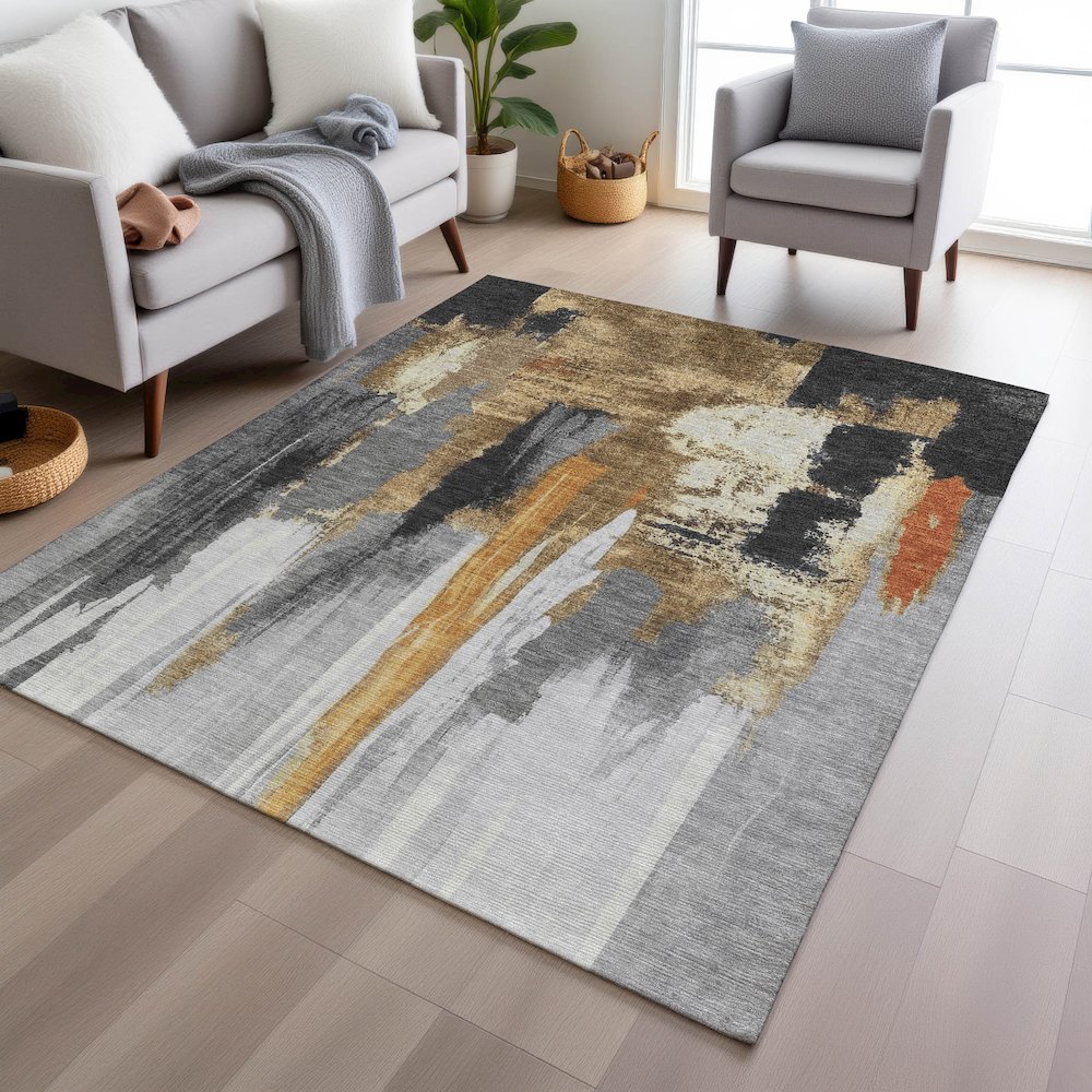 Machine Washable Indoor/Outdoor Chantille Black 3' x 5' Rug. Picture 5