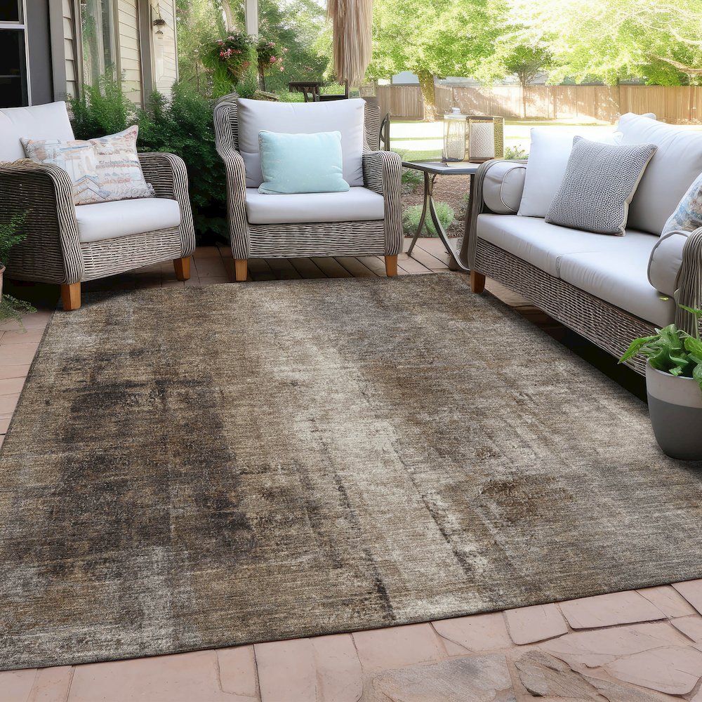 Machine Washable Indoor/Outdoor Chantille Brown 3' x 5' Rug. Picture 7