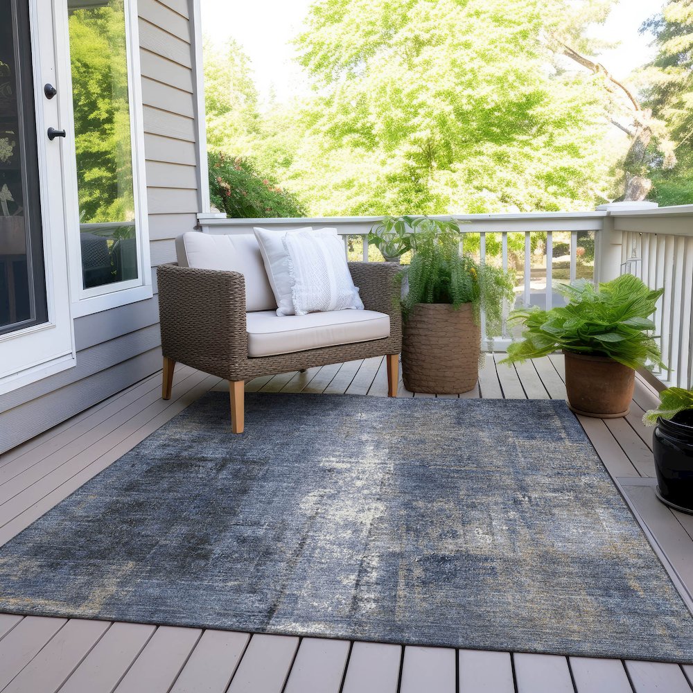 Machine Washable Indoor/Outdoor Chantille Navy 3' x 5' Rug. Picture 8
