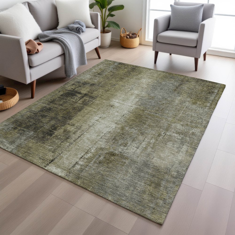 Machine Washable Indoor/Outdoor Chantille Olive 3' x 5' Rug. Picture 5