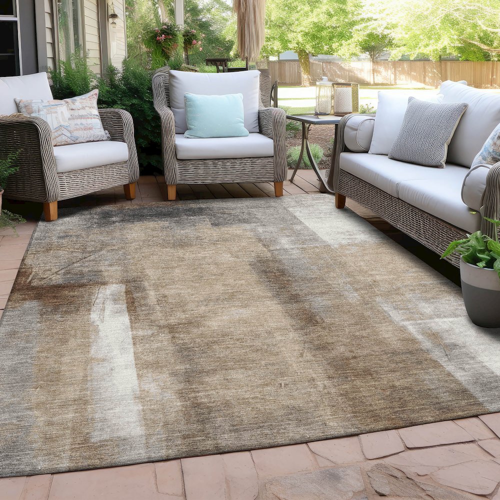 Machine Washable Indoor/Outdoor Chantille Beige 3' x 5' Rug. Picture 7