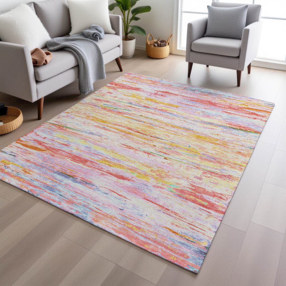 Machine Washable Indoor/Outdoor Chantille Coral 3' x 5' Rug. Picture 5