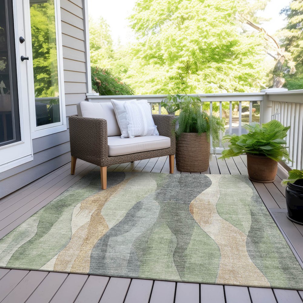 Machine Washable Indoor/Outdoor Chantille Aloe 3' x 5' Rug. Picture 8