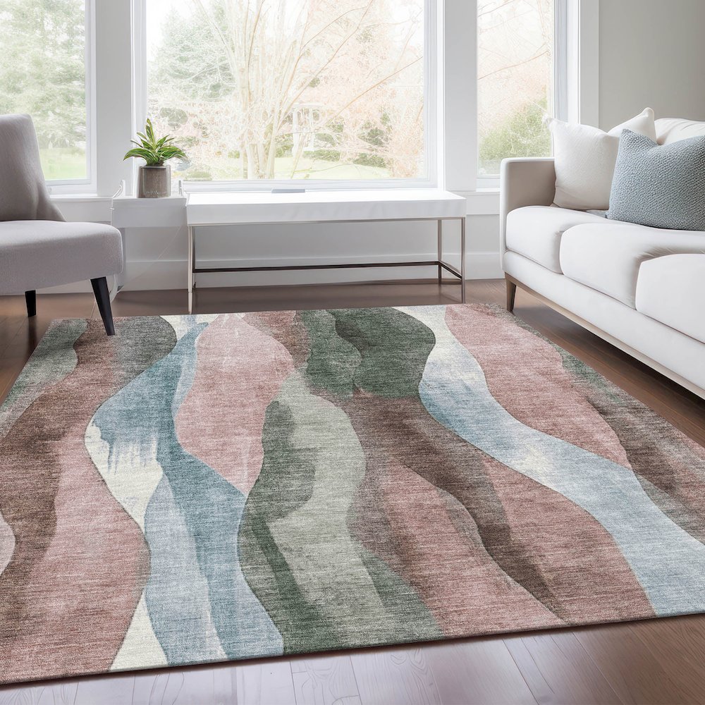 Machine Washable Indoor/Outdoor Chantille Salmon 3' x 5' Rug. Picture 6