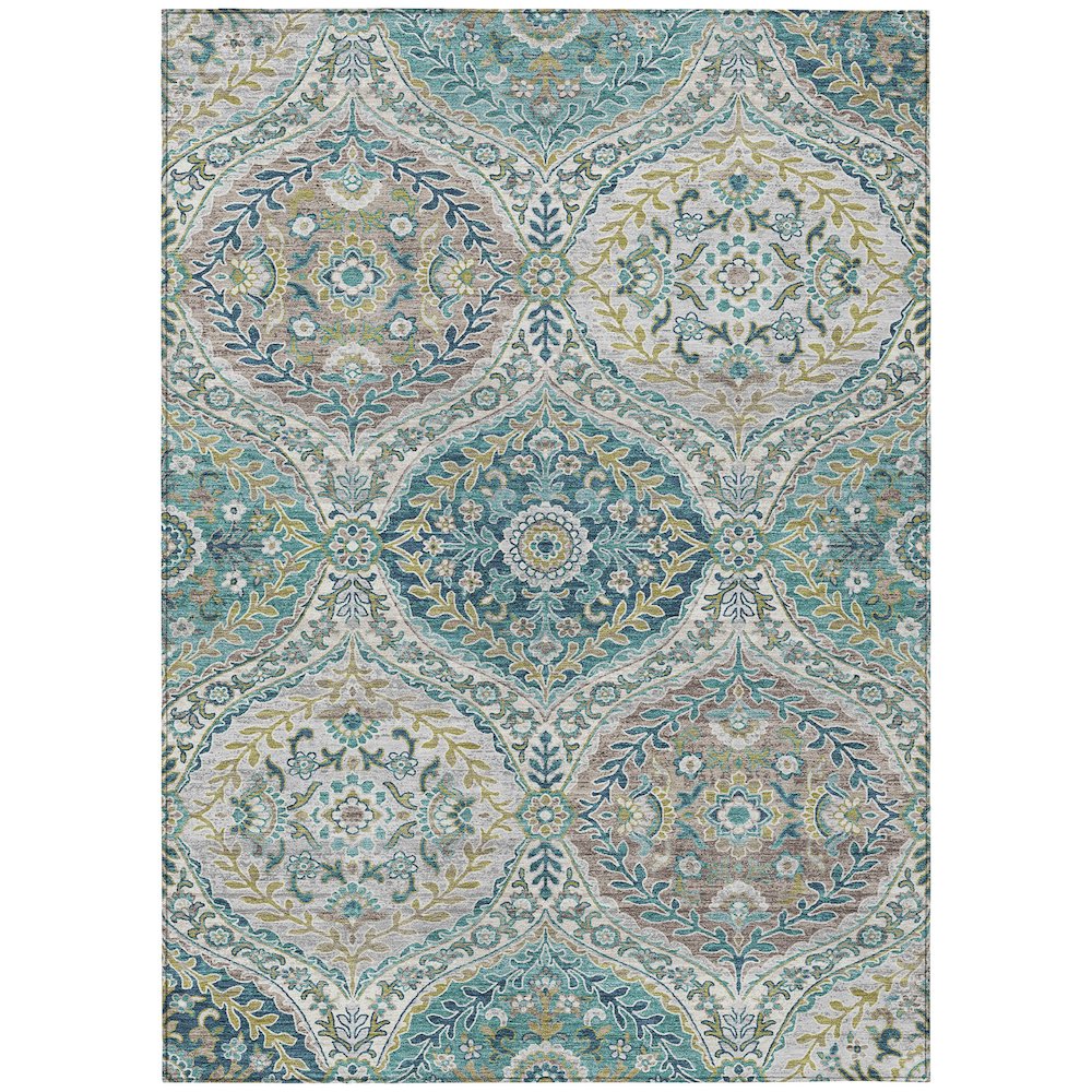 Machine Washable Indoor/Outdoor Chantille Teal 3' x 5' Rug. Picture 1