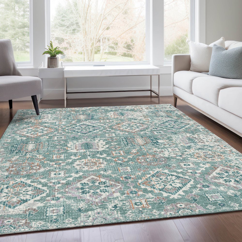 Machine Washable Indoor/Outdoor Chantille Seafoam 3' x 5' Rug. Picture 6