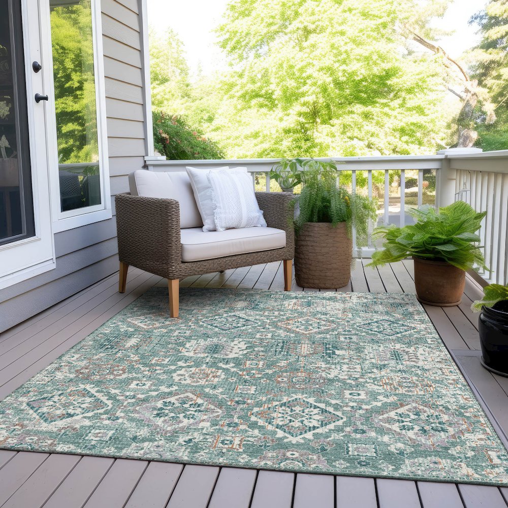 Machine Washable Indoor/Outdoor Chantille Seafoam 3' x 5' Rug. Picture 8
