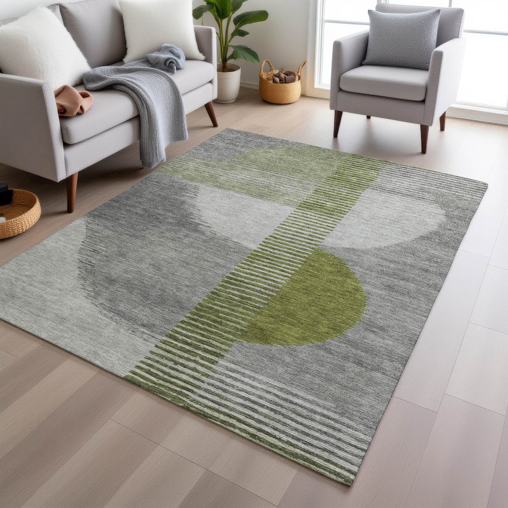 Machine Washable Indoor/Outdoor Chantille Olive 3' x 5' Rug. Picture 5