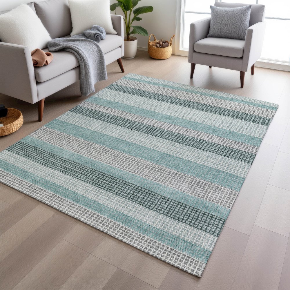 Machine Washable Indoor/Outdoor Chantille Teal 3' x 5' Rug. Picture 5