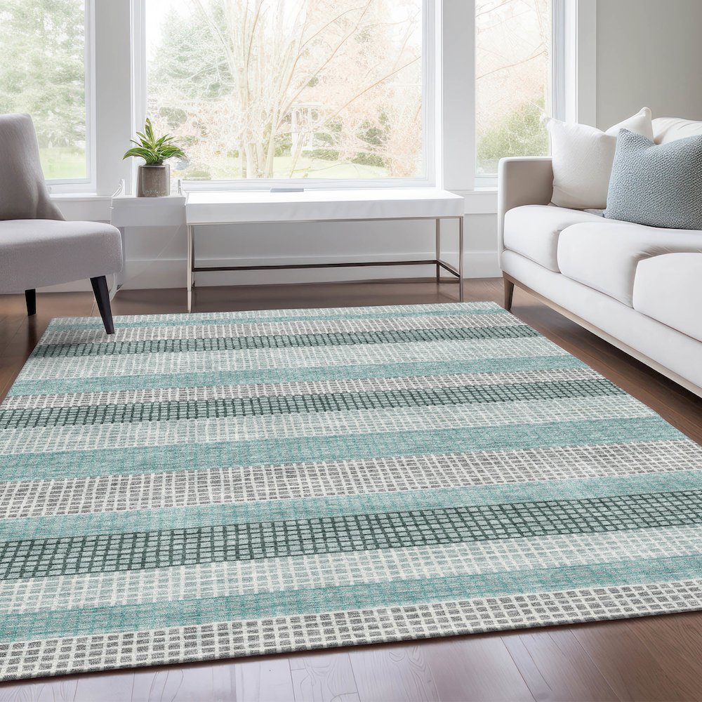 Machine Washable Indoor/Outdoor Chantille Teal 3' x 5' Rug. Picture 6