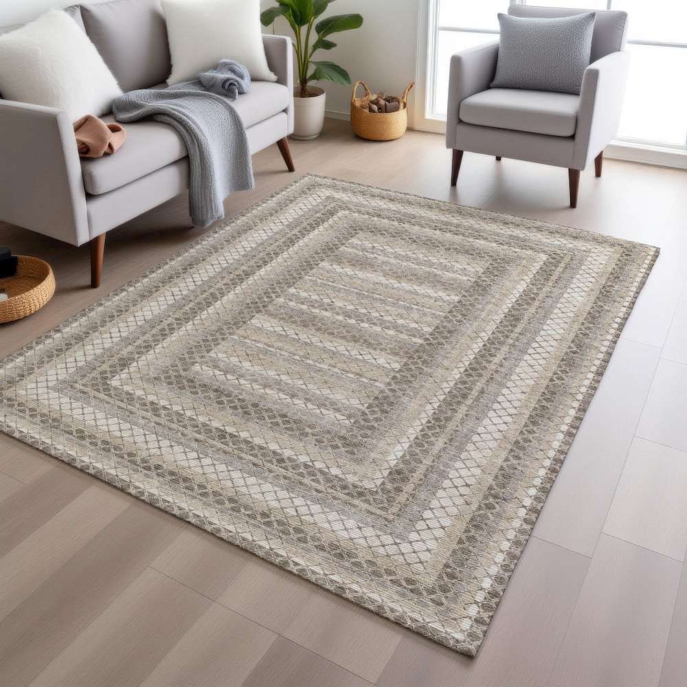 Machine Washable Indoor/Outdoor Chantille Taupe 3' x 5' Rug. Picture 5