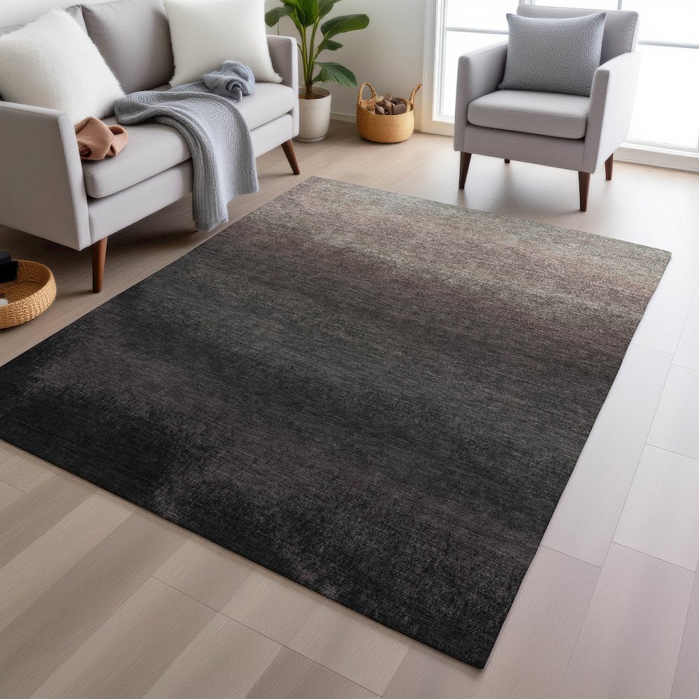 Machine Washable Indoor/Outdoor Chantille Black 3' x 5' Rug. Picture 5