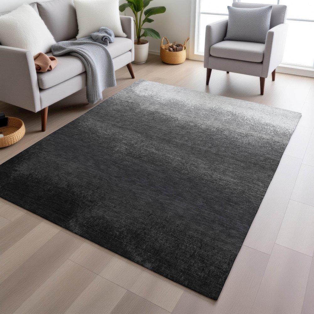Machine Washable Indoor/Outdoor Chantille Gray 3' x 5' Rug. Picture 5