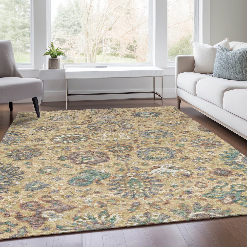 Machine Washable Indoor/Outdoor Chantille Gold 3' x 5' Rug. Picture 6