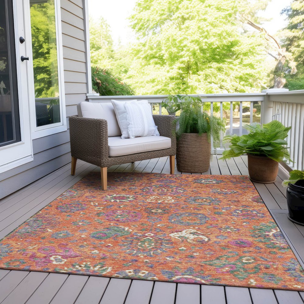 Machine Washable Indoor/Outdoor Chantille Orange 3' x 5' Rug. Picture 8