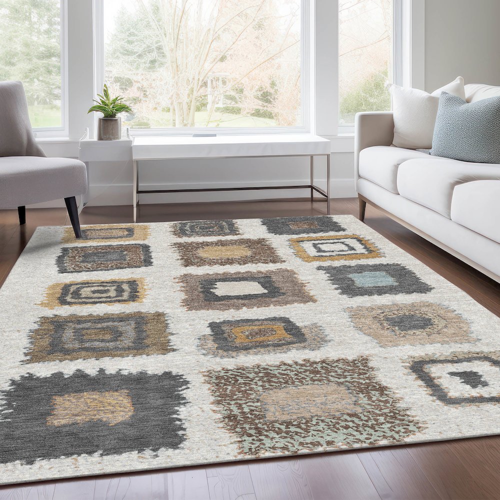 Machine Washable Indoor/Outdoor Chantille Ivory 3' x 5' Rug. Picture 6