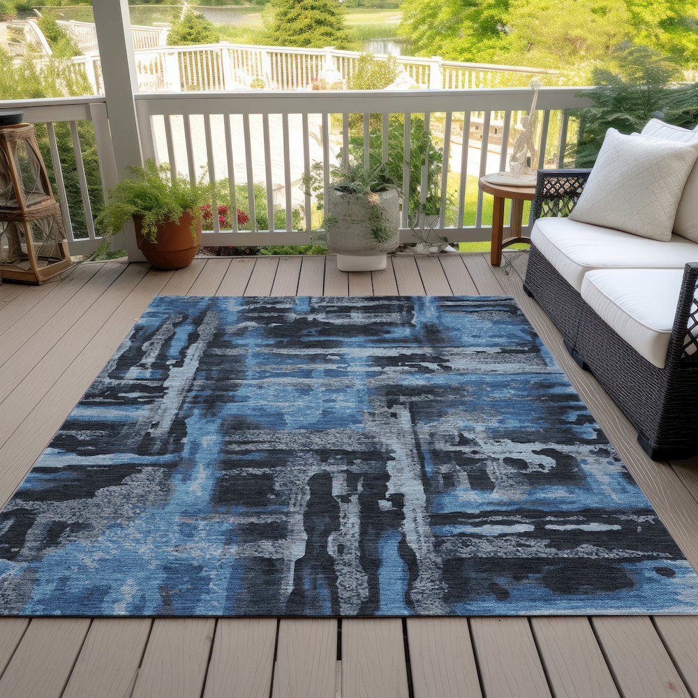 Machine Washable Indoor/Outdoor Chantille ACN2015 Black 3' x 5' Rug. Picture 8