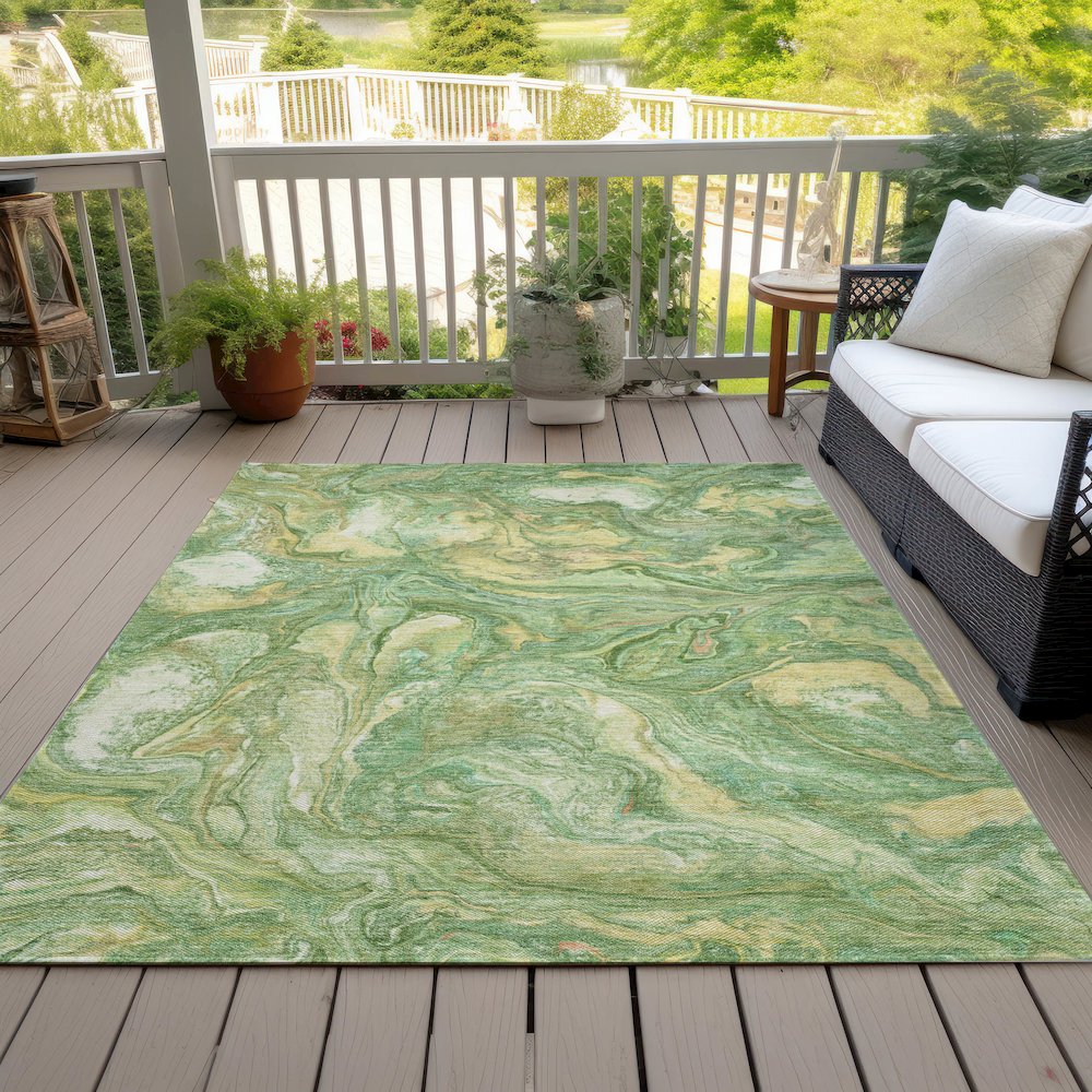 Machine Washable Indoor/Outdoor Chantille ACN2017 Green 3' x 5' Rug. Picture 8