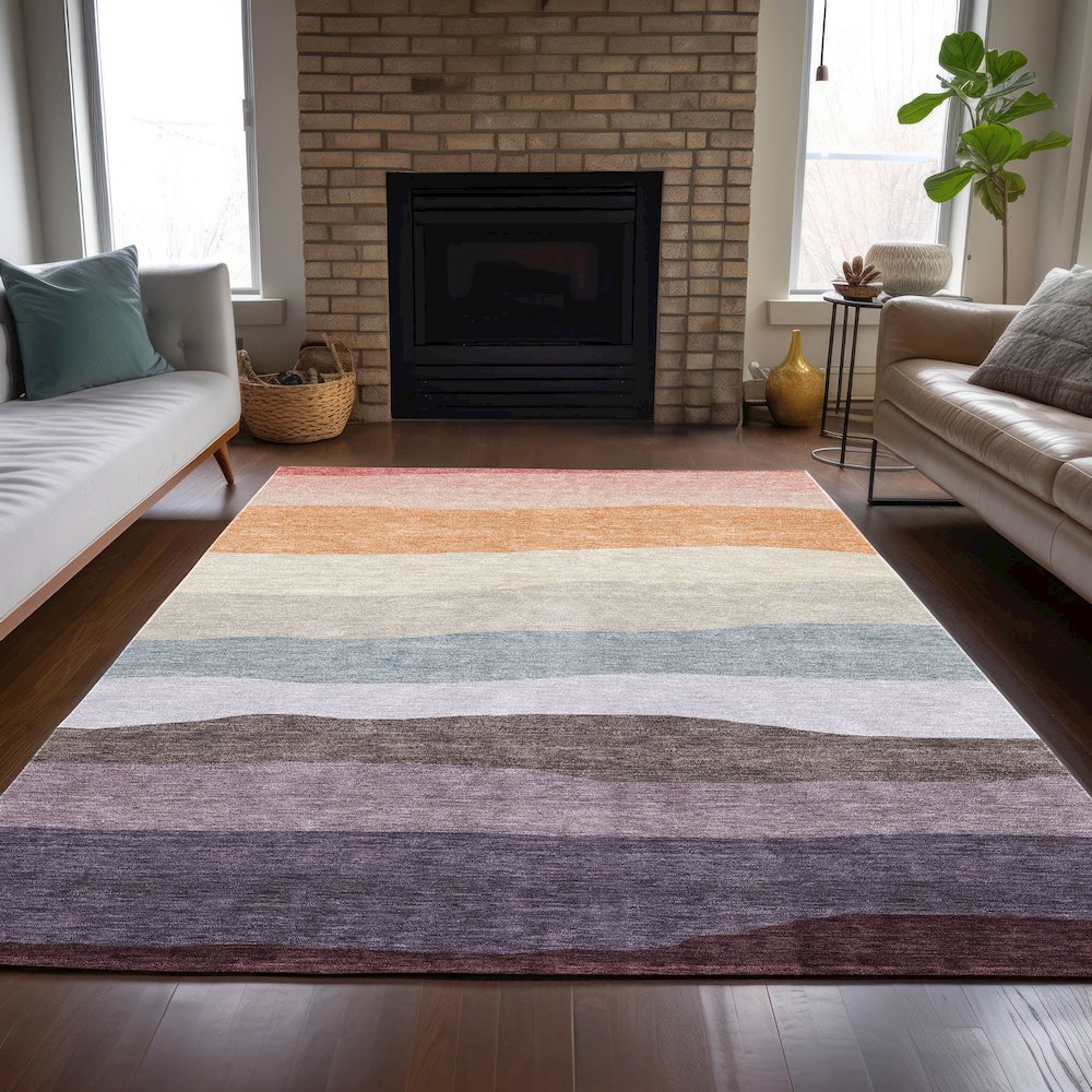 Machine Washable Indoor/Outdoor Chantille ACN2023 Orange 3' x 5' Rug. Picture 6