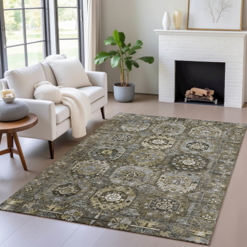 Machine Washable Indoor/Outdoor Chantille ACN2024 Mocha 3' x 5' Rug. Picture 5
