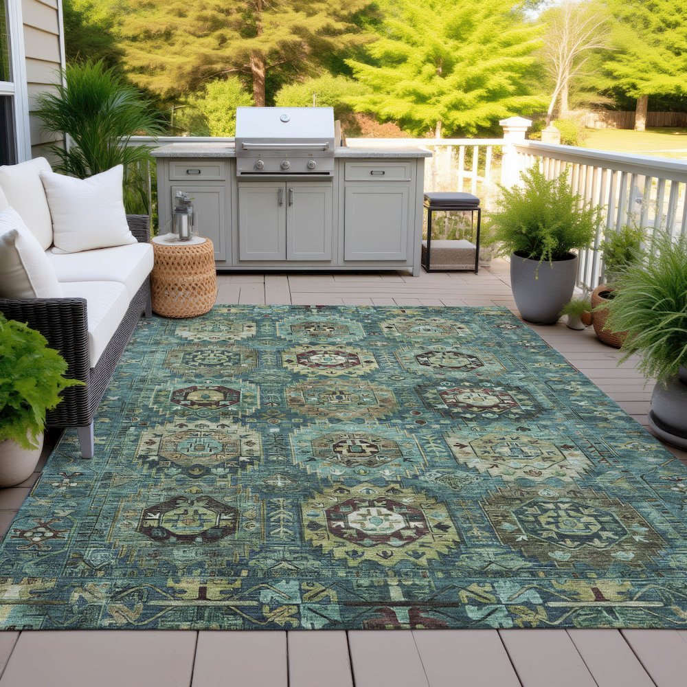 Machine Washable Indoor/Outdoor Chantille ACN2024 Teal 3' x 5' Rug. Picture 7